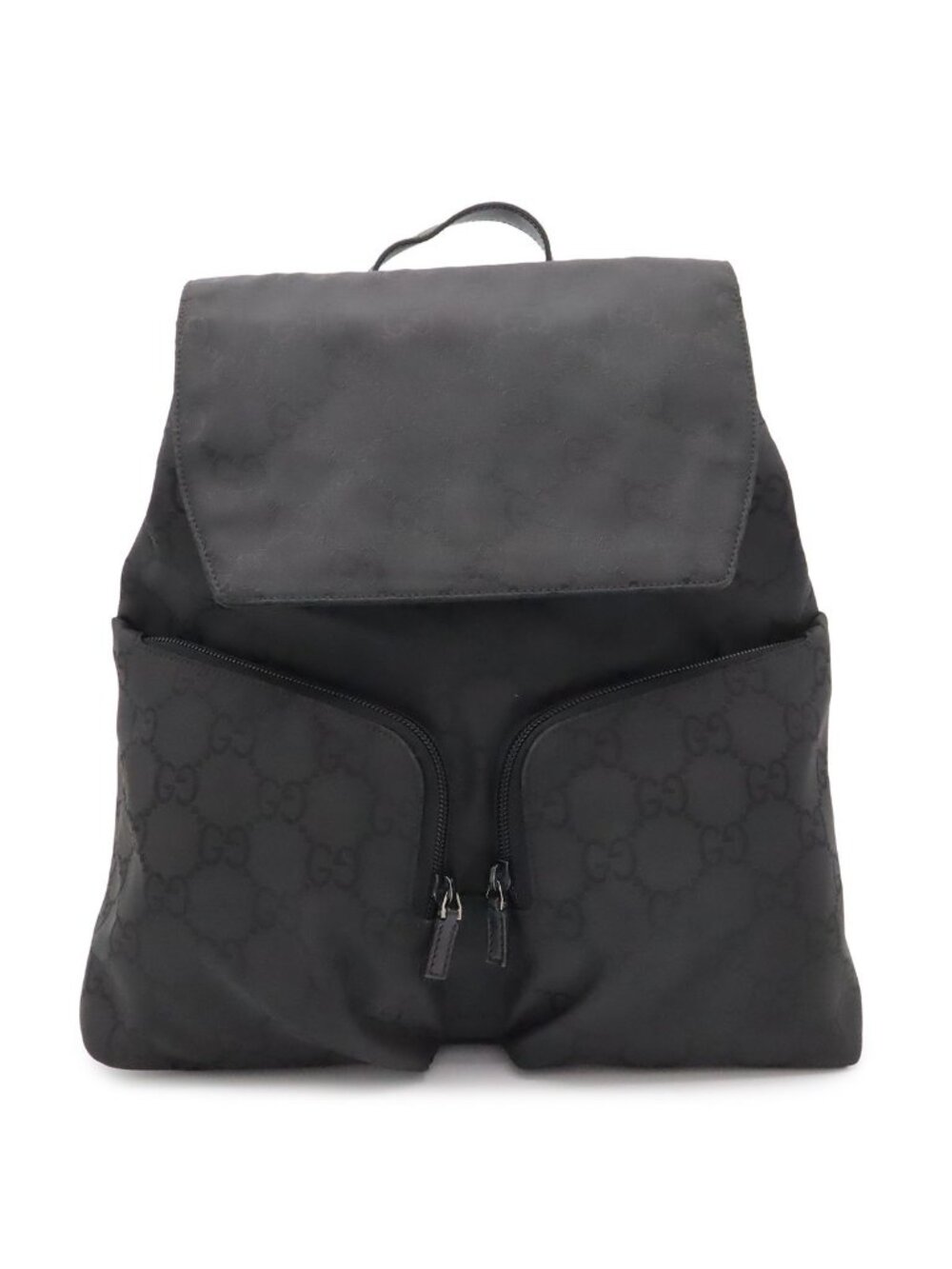 Gucci GG Nylon Backpack Leather Black Silver
